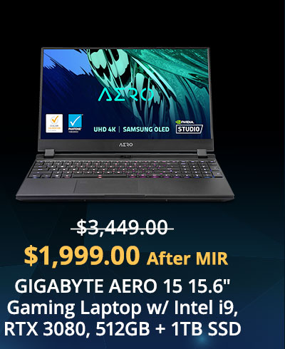 $1999.00 GIGABYTE AERO 15 15.6 Gaming Laptop w/ Intel i9, RTX 3080, 512GB
