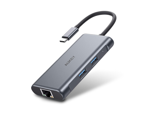 AUKEY CB-C75 USB C Hub Adapter, 6 in 1 Type C Hub with Ethernet Port 1000Mbps, 4K USB C to HDMI, 3 USB 3.0 Ports, 100W USB C PD Charging Thunderbolt 3 for MacBook Pro Air, Chromebook Pixel Laptop Phone