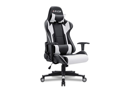 Homall Gaming Chair Office Chair High Back Computer Chair PU Leather Desk Chair Racing Executive Ergonomic Swivel Task Chair, Seat Height Adjustable, with Headrest and Lumbar Support (White)
