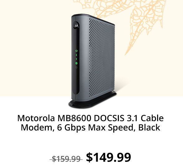 Motorola MB8600 DOCSIS 3.1 Cable Modem, 6 Gbps Max Speed, Black