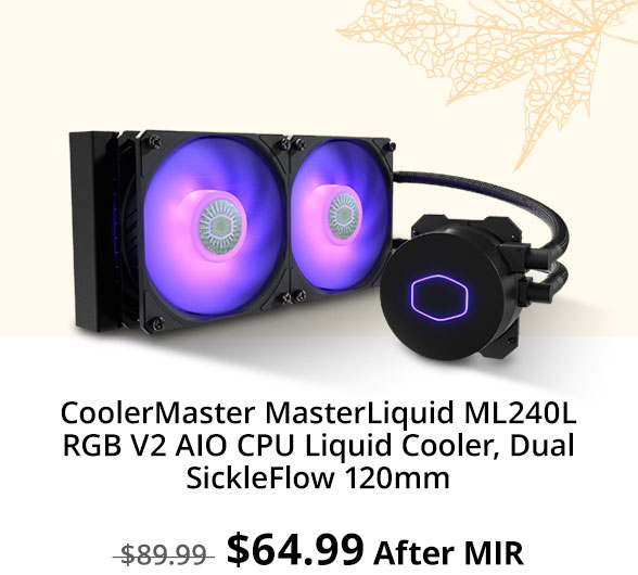 CoolerMaster MasterLiquid ML240L RGB V2 AIO CPU Liquid Cooler, Dual SickleFlow 120mm