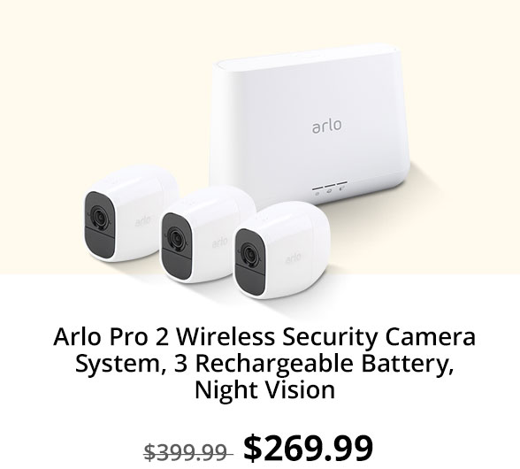 Arlo Pro 2 Wireless Security Camera System, 3 Rechargeable Battery, Night Vision