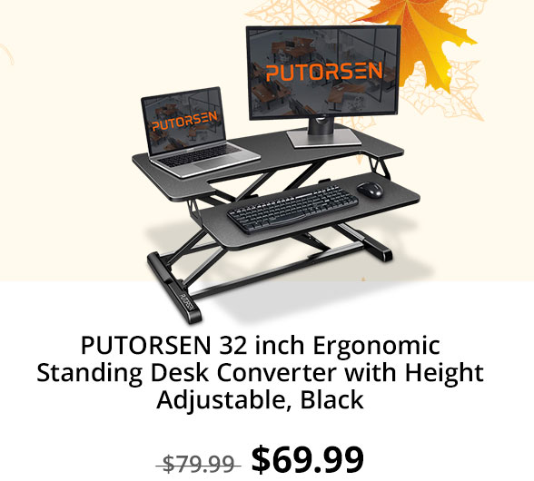 PUTORSEN 32 inch Ergonomic Standing Desk Converter with Height Adjustable, Black