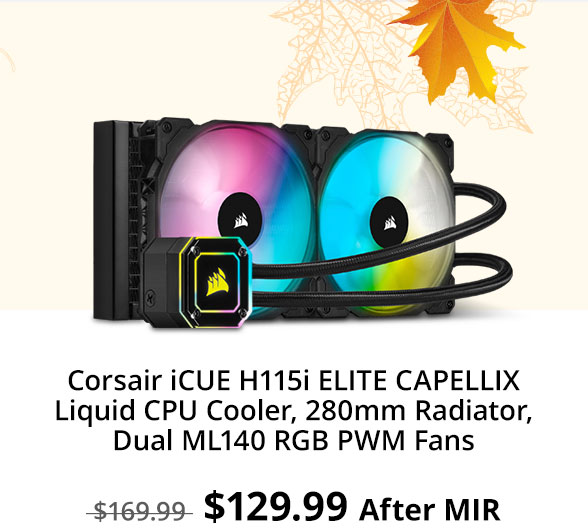 Corsair iCUE H115i ELITE CAPELLIX Liquid CPU Cooler, 280mm Radiator, Dual ML140 RGB PWM Fans