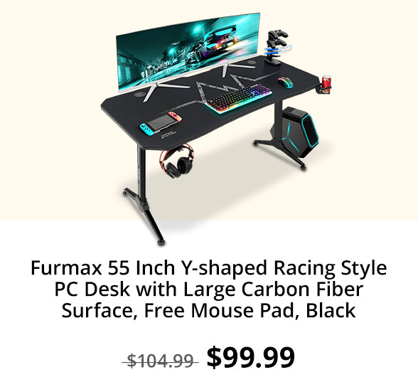 Furmax 55 Inch Y-shaped Racing Style PC Desk with Large Carbon Fiber Surface, Free Mouse Pad, Black