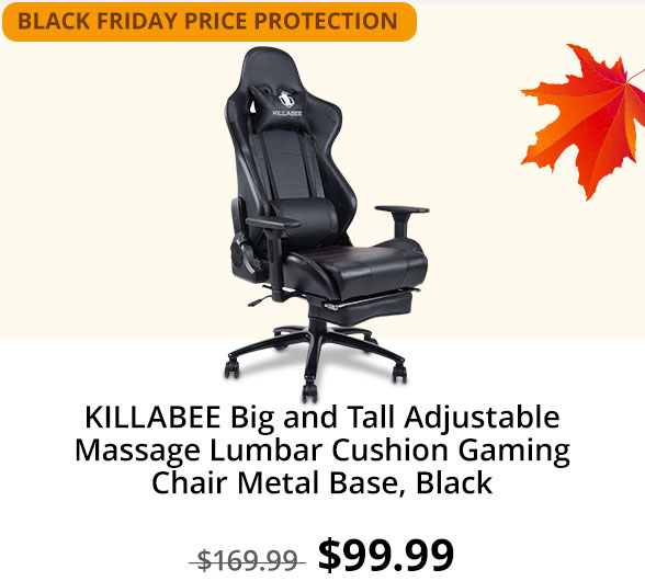 KILLABEE Big and Tall Adjustable Massage Lumbar Cushion Gaming Chair Metal Base, Black