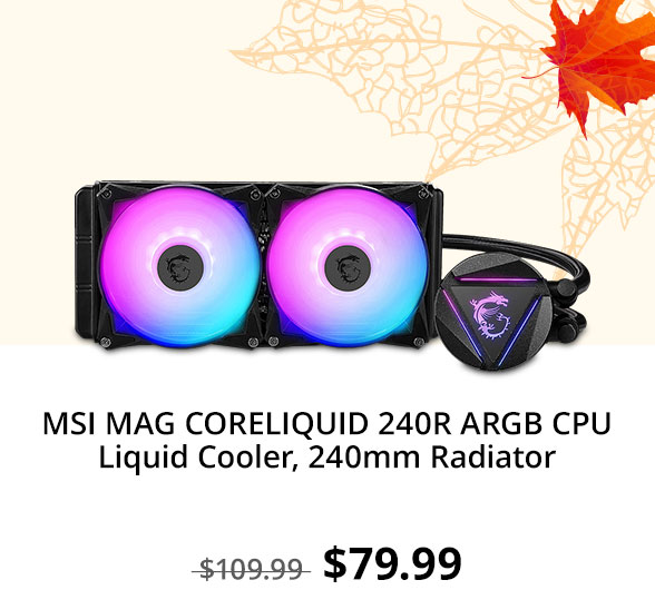 MSI MAG CORELIQUID 240R ARGB CPU Liquid Cooler, 240mm Radiator