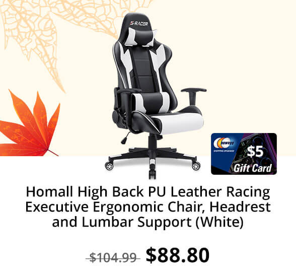 Homall High Back PU Leather Racing Executive Ergonomic Chair, Headrest and Lumbar Support (White)