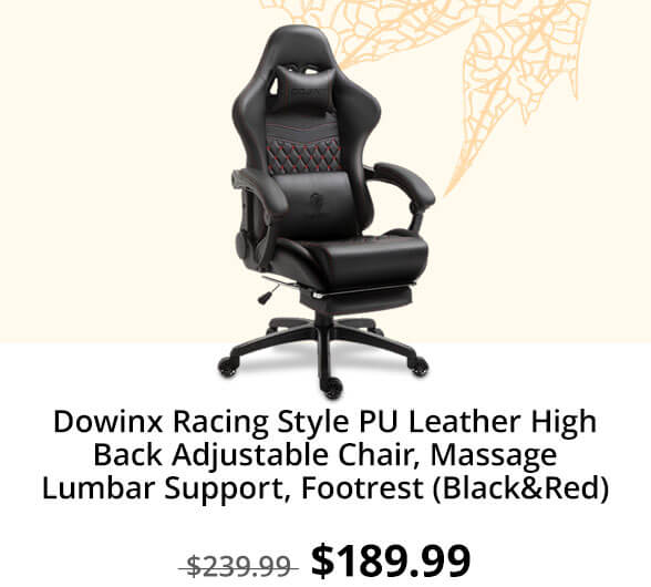 Dowinx Racing Style PU Leather High Back Adjustable Chair, Massage Lumbar Support, Footrest (Black&Red)