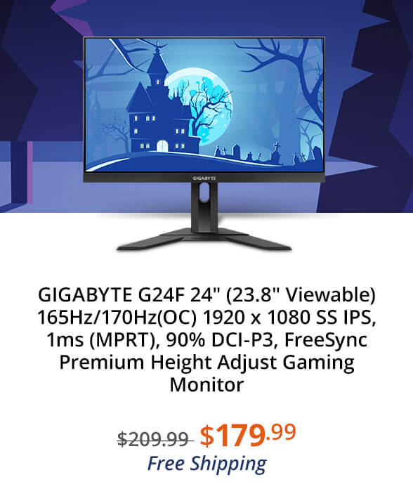 GIGABYTE G24F 24" (23.8" Viewable) 165Hz/170Hz(OC) 1920 x 1080 SS IPS, 1ms (MPRT), 90% DCI-P3, FreeSync Premium Height Adjust Gaming Monitor