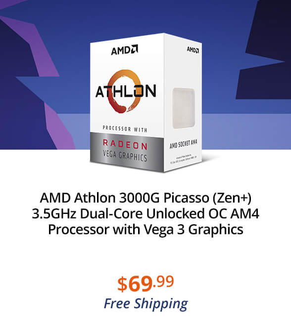 AMD Athlon 3000G Picasso (Zen+) 3.5GHz Dual-Core Unlocked OC AM4 Processor with Vega 3 Graphics