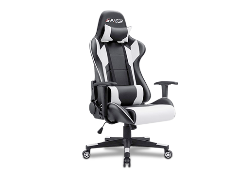 Homall Gaming Chair Office Chair High Back Computer Chair PU Leather Desk Chair Racing Executive Ergonomic Swivel Task Chair, Seat Height Adjustable, with Headrest and Lumbar Support (White)
