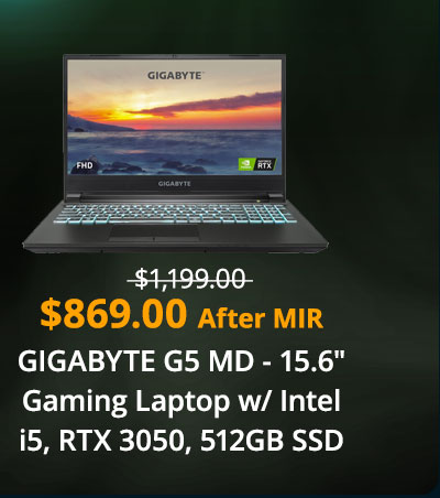 $969.00 GIGABYTE G5 MD - 15.6 Gaming Laptop w/ Intel i5, RTX 3050, 512GB SSD