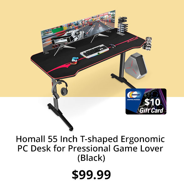 Homall 55 Inch T-shaped Ergonomic PC Desk for Pressional Game Lover (Black)