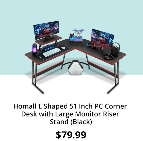 Homall L Shaped 51 Inch PC Corner Desk with Large Monitor Riser Stand (Black)