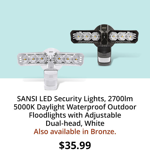 SANSI LED Security Lights, 2700lm 5000K Daylight Waterproof Outdoor Floodlights with Adjustable Dual-head, White