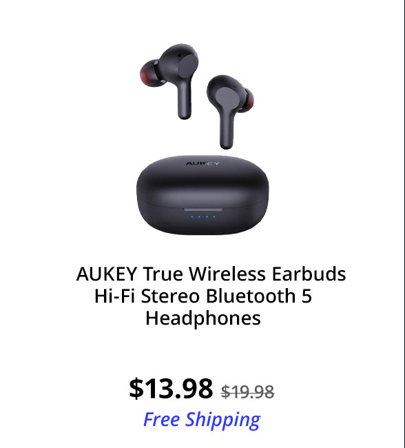 AUKEY True Wireless Earbuds Hi-Fi Stereo Bluetooth 5 Headphones 25-Hour Playtime One-Step Pairing IPX5 Waterproof Earphones with USB-C Quick Charging Case for iPhone and Android Black EP-T25