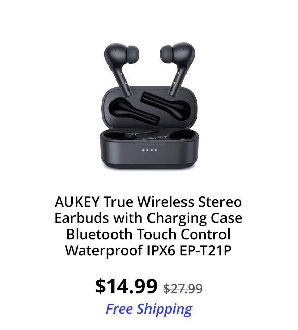 AUKEY True Wireless Stereo Earbuds with Charging Case Bluetooth Touch Control Waterproof IPX6 EP-T21P