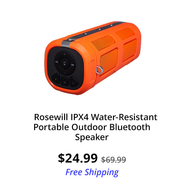 Rosewill IPX4 Water-Resistant Portable Outdoor Bluetooth Speaker, Shock & Dust Protection, Bike Mount, FM Radio, Up to 30 Hours Playback