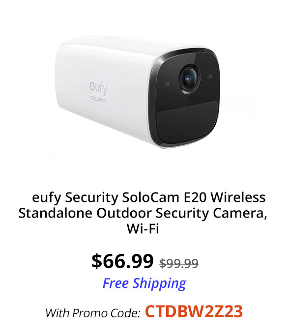 eufy Security, SoloCam E20, Wireless Standalone Outdoor Security Camera, WiFi, Wire-Free, 1080p, IP65 Weatherproof, Night Vision, Local Storage, No Monthly Fee