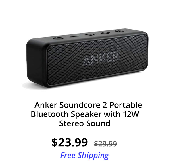 Refurbished Anker Soundcore 2 Portable Bluetooth Speaker with 12W Stereo Sound, Bluetooth 5, Bassup, IPX7 Waterproof, 24-Hour Playtime, Wireless Stereo Pairing, Speaker for Home, Outdoors, Travel