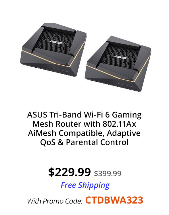 ASUS Tri-Band Wi-Fi 6 Gaming Mesh Router with 802.11Ax AiMesh Compatible, Adaptive QoS & Parental Control