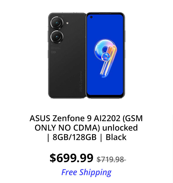 ASUS Zenfone 9 AI2202 (GSM ONLY NO CDMA) unlocked | 8GB/128GB | Black