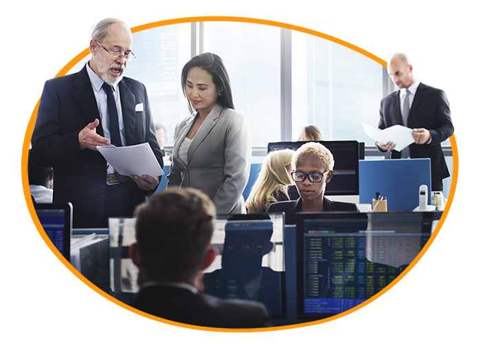 Illustration of a busy office environment