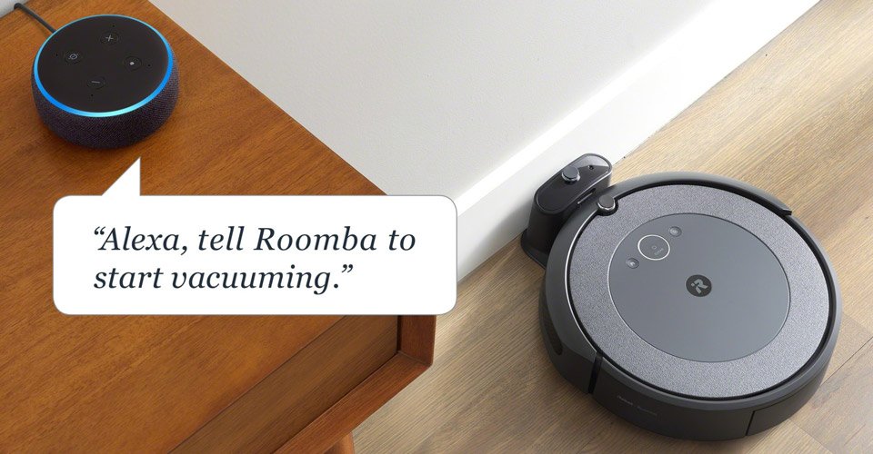 Smart devices talking Alexa tell Roomba to start vacuuming clean smart home iRobot smart vacuum robot