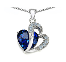 12mm Simulated Blue Sapphire Heart Pendant Necklace