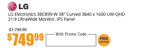 LG Electronics 38CB99-W 38" Curved 3840 x 1600 UW-QHD 21:9 UltraWide Monitor, IPS Panel