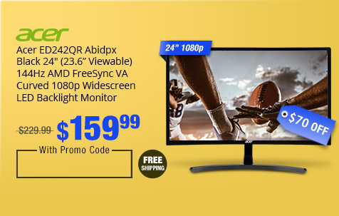 Acer ED242QR Abidpx Black 24" 144Hz AMD FreeSync VA Curved Widescreen LED Backlight Monitor