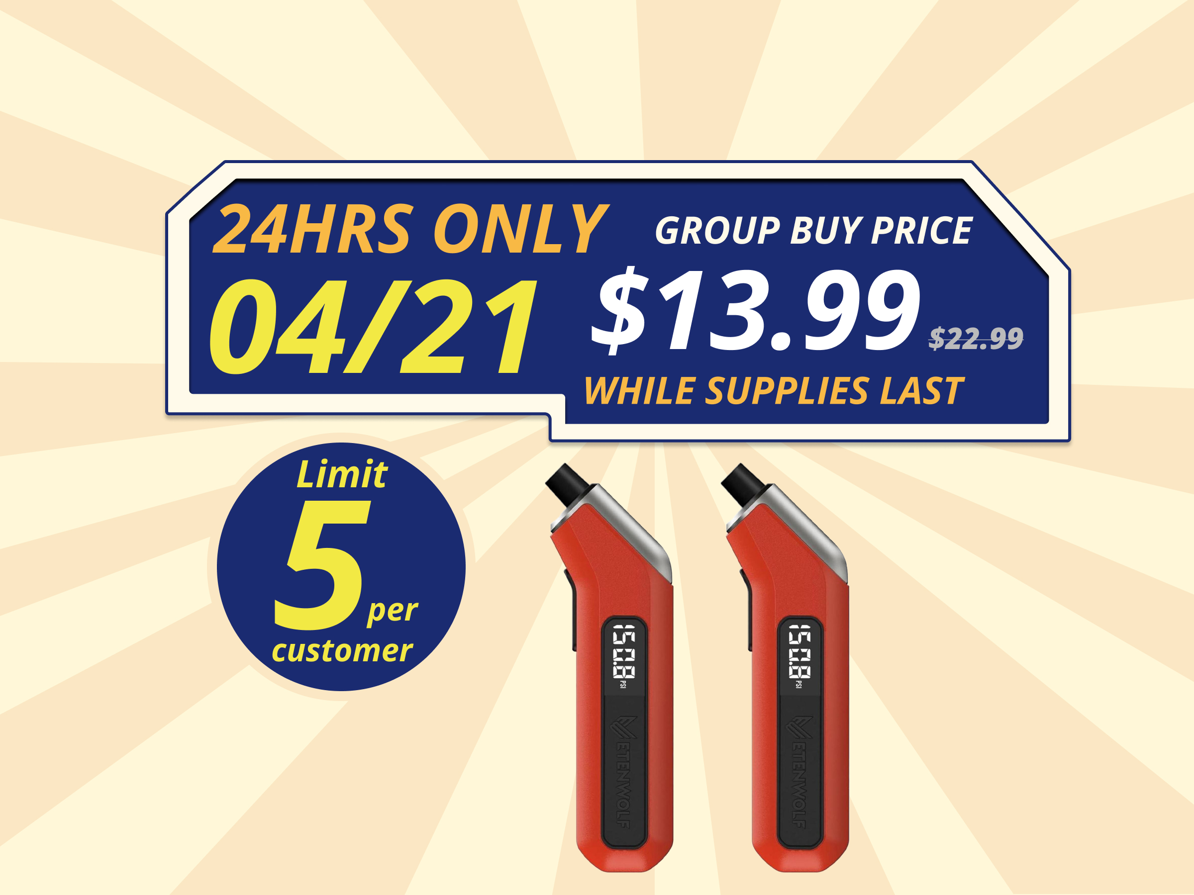 ETENWOLF T300 Digital Tire Pressure Gauge 3-200 PSI, Industrial Tire Gauge Calibrated to ANSI B40.7 Grade 2A(Plus-Minus 0.5%), Replaceable AAA Batteries (Vivid Orange) 2 pack