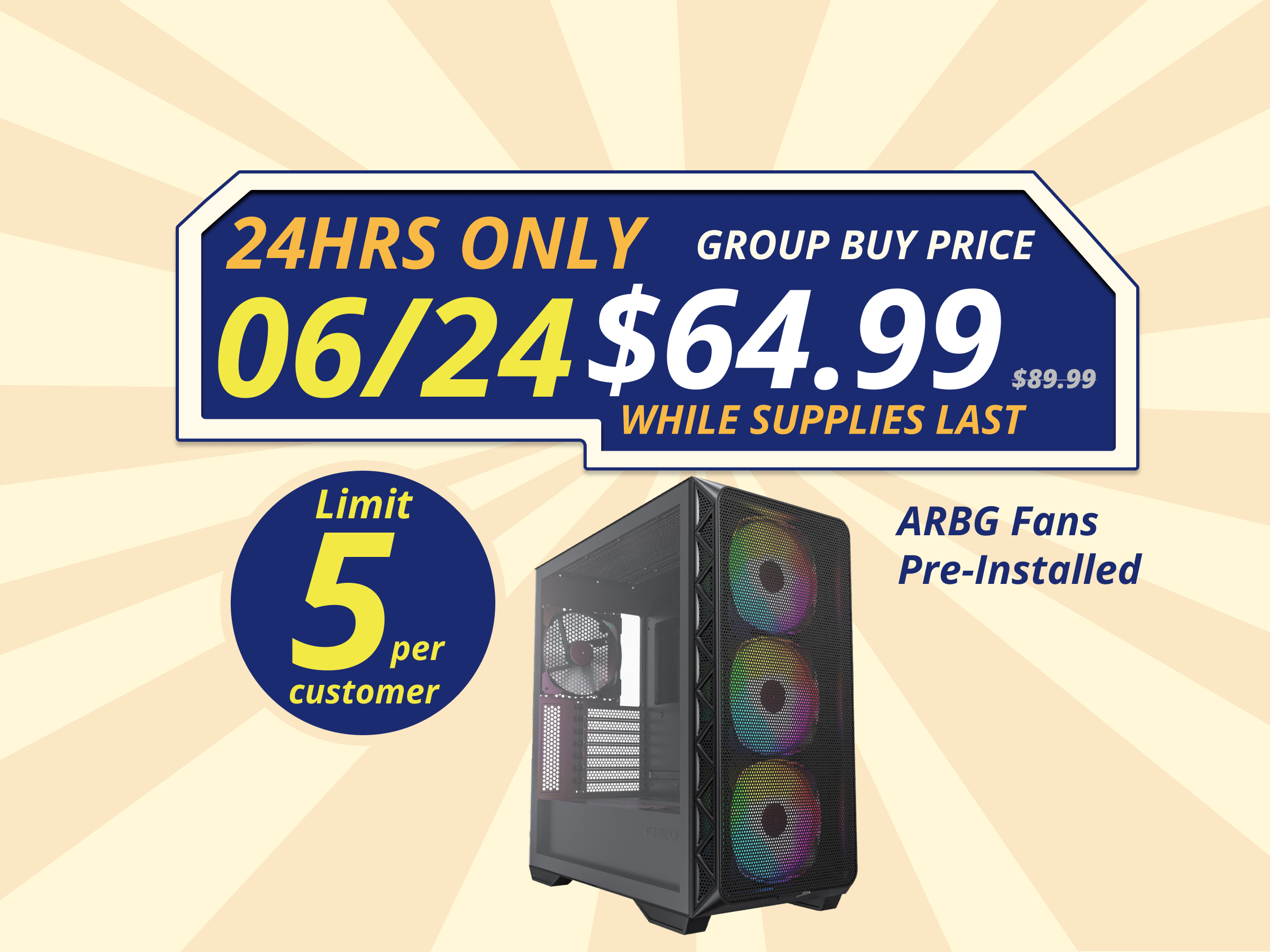 Montech AIR 903 MAX, E-ATX Mid Tower Case, High Airflow, 3x 140mm ARGB PWM & 1x 140mm PWM Fans Pre-installed, Tempered Glass Side Panel, Mesh Front, TYPE-C, Support 4090 GPUs, Black