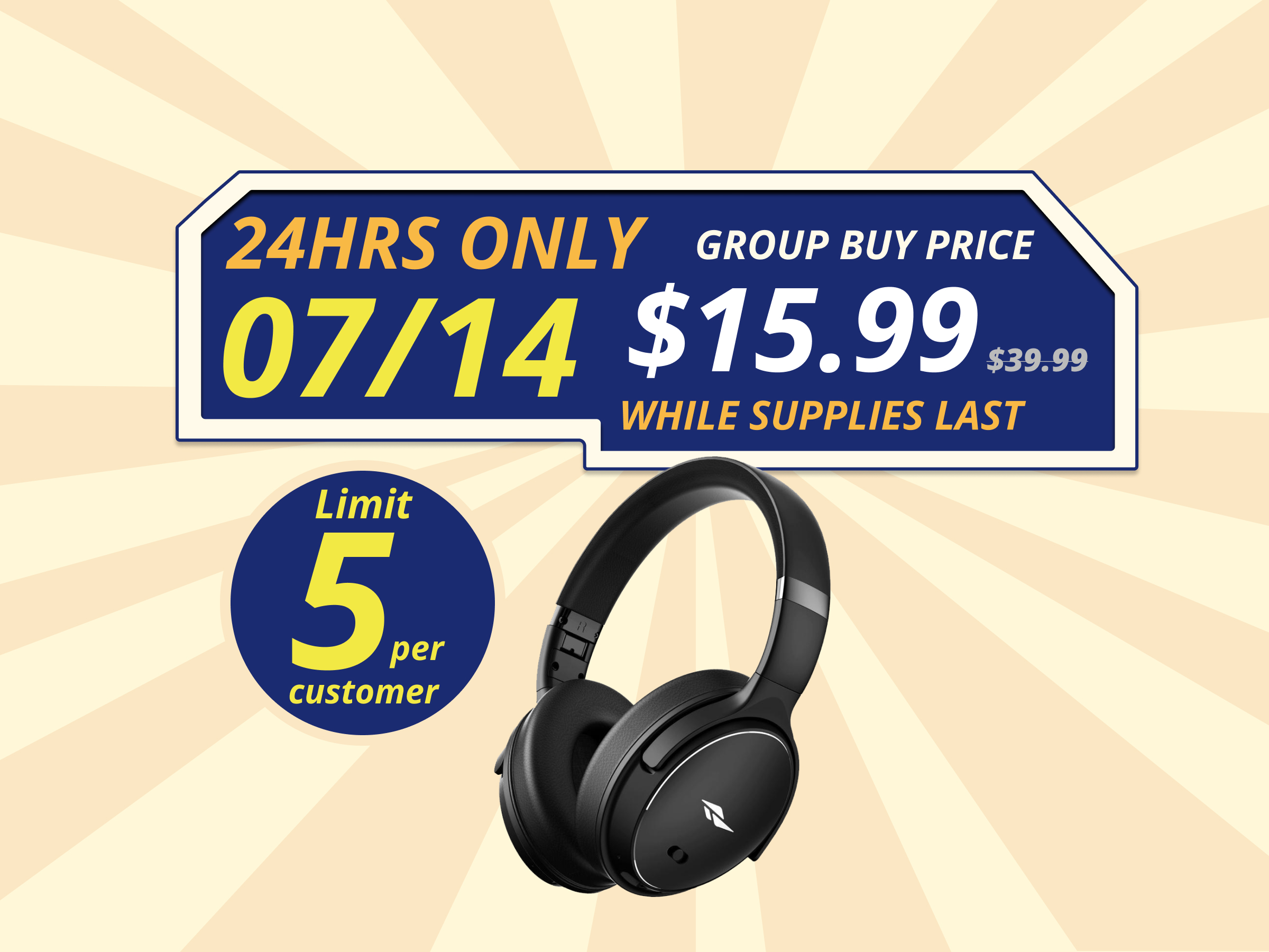 Rosewill SAROS C740S Active Noise Cancelling (ANC) Wireless Over-Ear Headphones, Rechargeable with up to 40 Hours of Playtime, 40mm Driver, Superior HQ Sound, Foldable Earcups, Portable for Travel