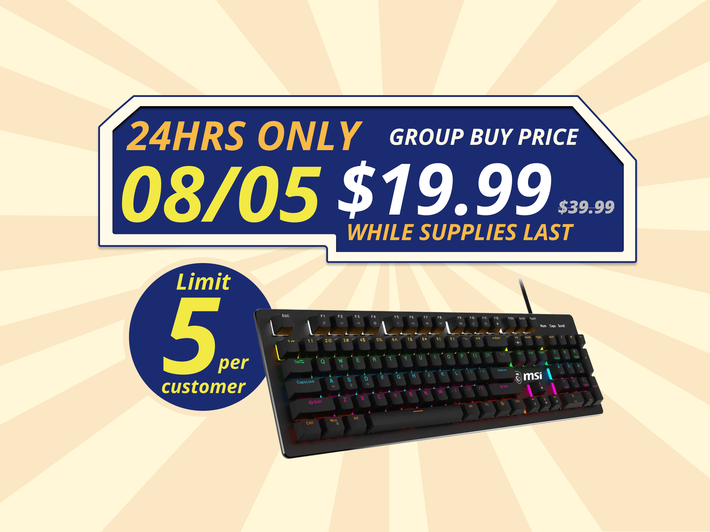 MSI FORGE GK300 Gaming Keyboard - Clicky Blue Mechanical Switches, 9-Mode RGB, Ergonomic Keycaps - Black