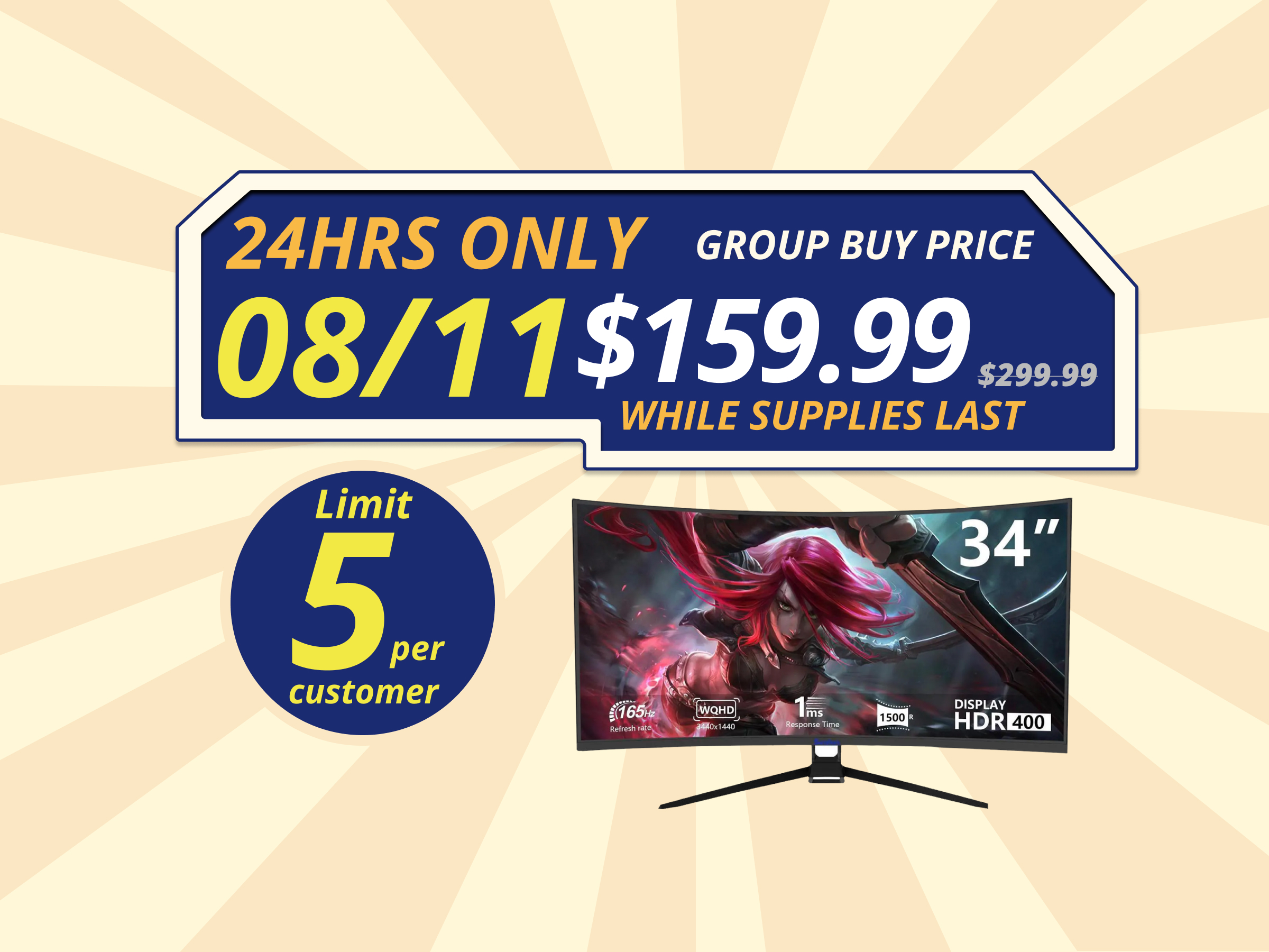 Sealan 34-inch Curved Ultrawide Gaming Monitor 4K 3440 x 1440 165Hz WQHD 21:9 with Thunderbolt 2 HDMI2.0 DP1.4 ,1500R, 99%sRGB, Support AMD Freesync, HDMI 2.1 & Displayport 1.4 -Black