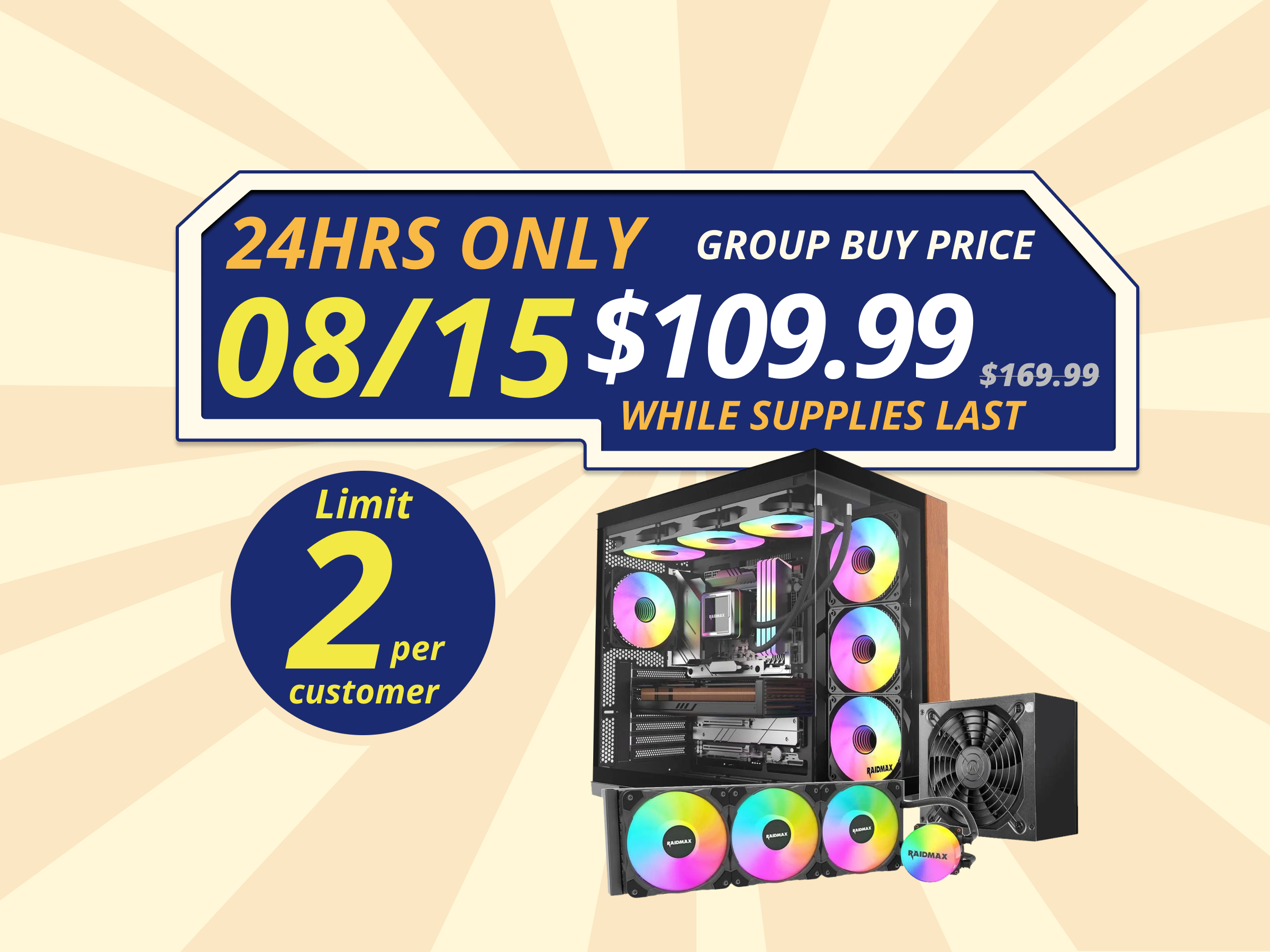 RAIDMAX Infinita I610 Dual Chamber ATX Gaming Case Combo Set, Pre-install 4x ARGB Fans + 80+ Certified 700Watts Power and  360mm Water Cooler,Panoramic Seemless O11 Tempered Glass, Supports Up to 400m