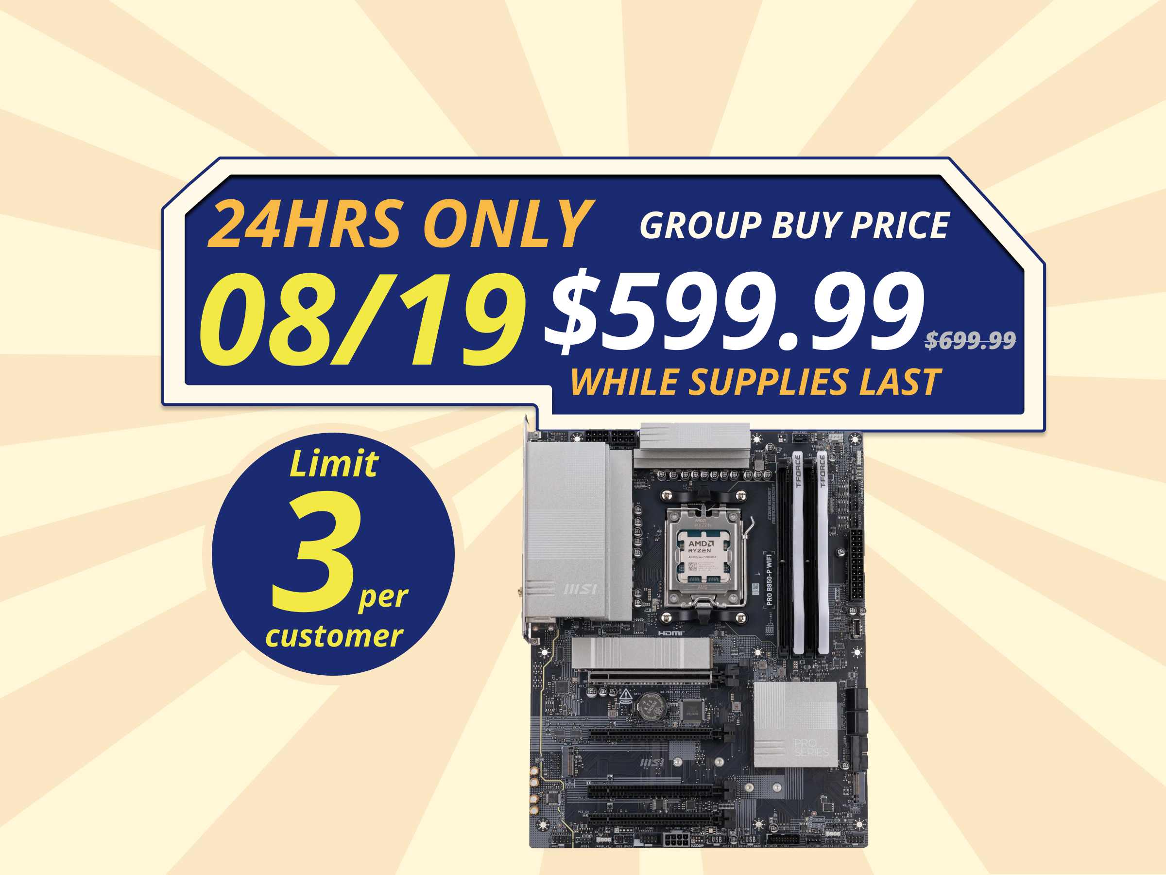 ABS PC Starter Kit - AMD Ryzen 7 9800X3D Processor -  MSI B850 Motherboard – Teamgroup 32GB (2 x 16GB) 6000MHz DDR5 Memory (K9800X3DB850)