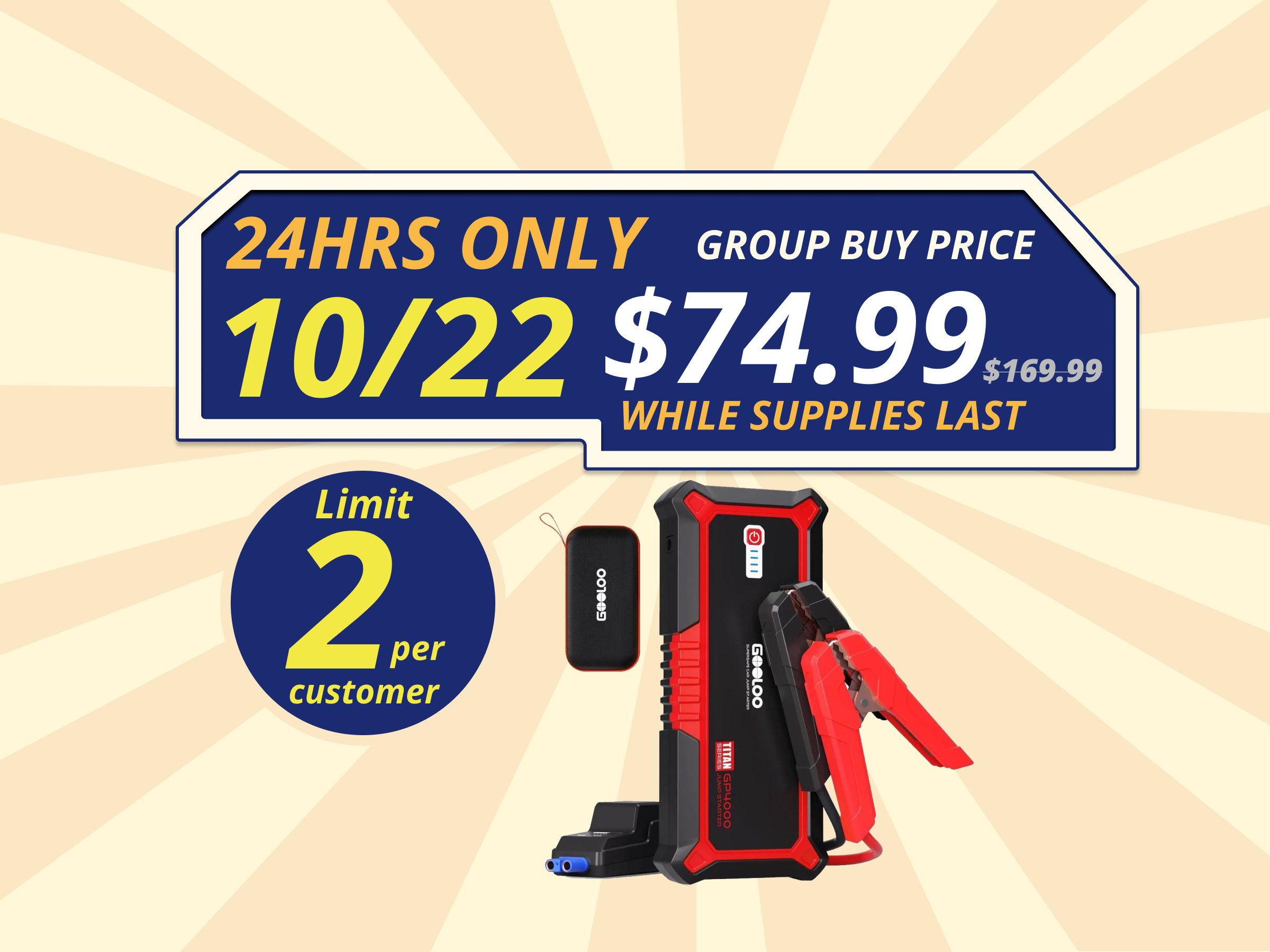 GOOLOO GP4000 4000A Peak Car Battery Jump Starter, Portable Battery Booster for Up to All Gas or 10L Diesel Engine, SuperSafe 12V Lithium Jump Box Power Pack with Jumper Cable,Red