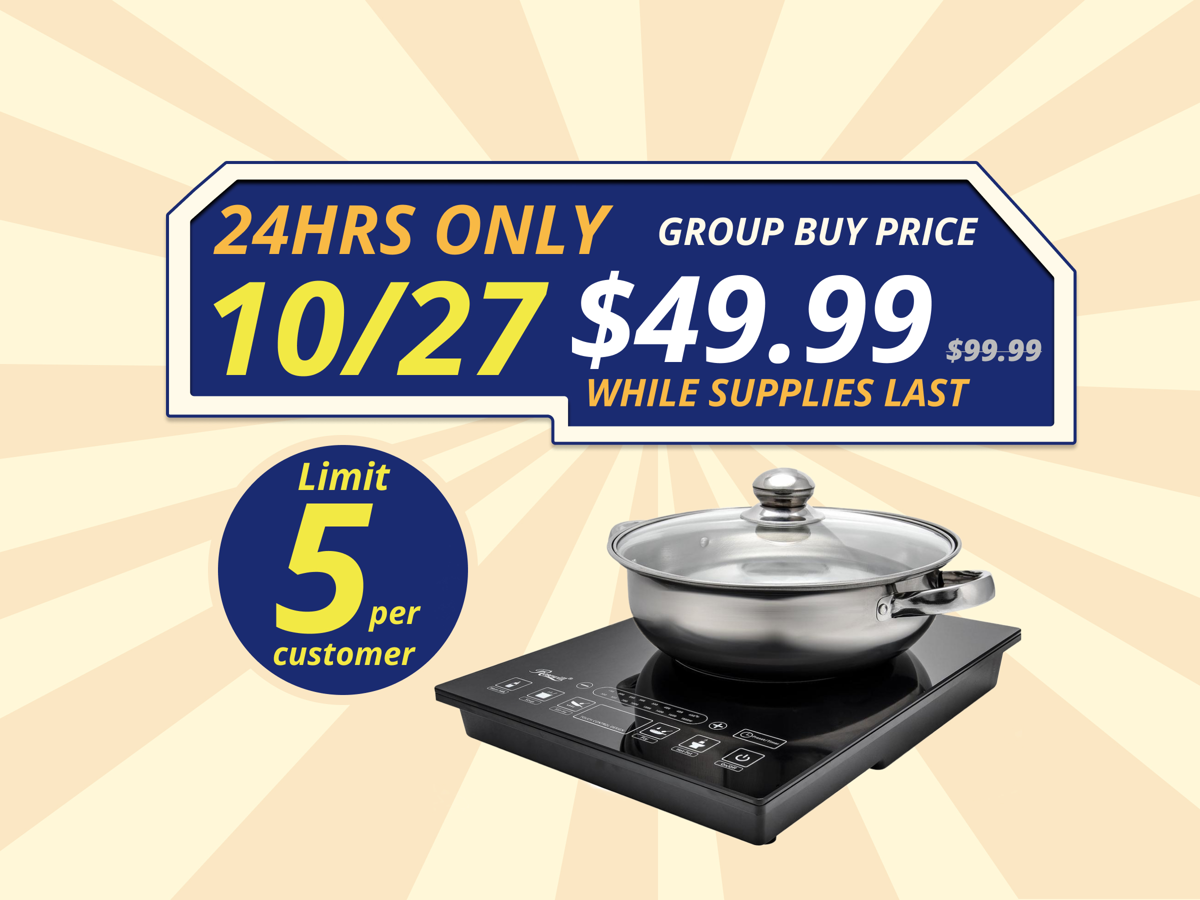 Rosewill 1800W Portal Induction Cooktop Burner | Large Digital Screen Display | 1800 Watt | 5 Pre-Programmed Cooktop Settings | Stainless Steel Pot Included | 10" 3.5 QT - RHAI-15001 Rosewill 1800W Portal Induction Cooktop Burner | Large Digital Screen Display | 1800 Watt | 5 Pre-Programmed Cooktop Settings | Stainless Steel Pot Included | 10" 3.5 QT - RHAI-15001