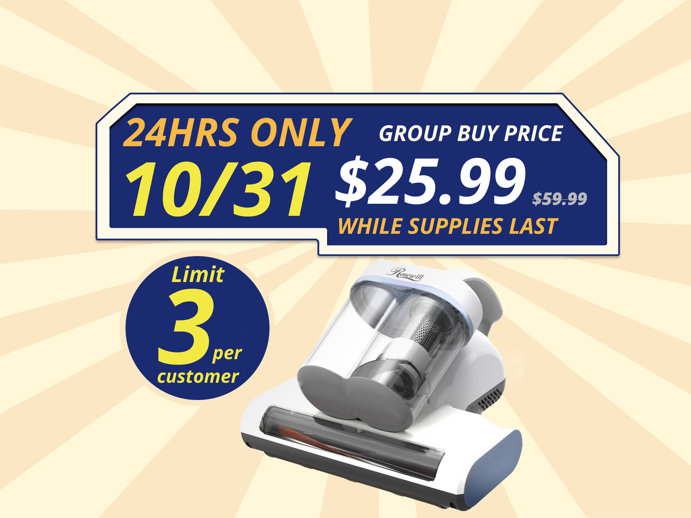 Rosewill Mattress Vacuum Cleaner: Anti-allergen Bed Vacuum Cleaner with UV-C Light & High Heating Tech, 350W 13Kpa Strong Suction, Deep Cleaning Handheld Vacuums for Sofa/Bed/Pet Hair - Corded - SB