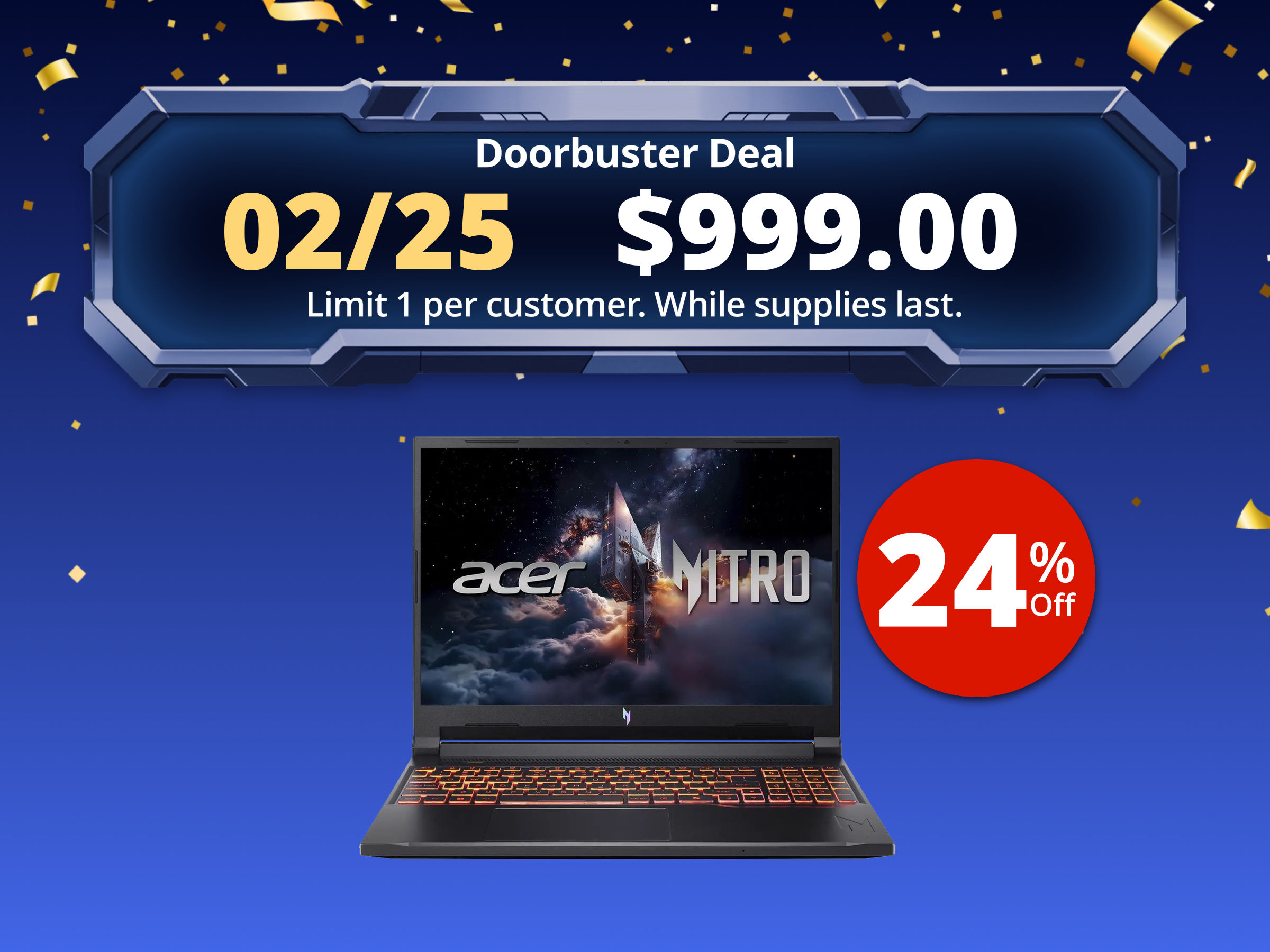 Acer Nitro V ANV16-72-73C7, 16.0" WUXGA (1920 x 1200) IPS 180Hz Display, Intel Core 7 processor 240H, NVIDIA GeForce RTX 5060 Laptop GPU (MGP 85W), 32GB DDR5, 512GB PCIe Gen 4 S (ANV16-72-73C7) Acer Nitro V ANV16-72-73C7, 16.0" WUXGA (1920 x 1200) IPS 180Hz Display, Intel Core 7 processor 240H, NVIDIA GeForce RTX 5060 Laptop GPU (MGP 85W), 32GB DDR5, 512GB PCIe Gen 4 S (ANV16-72-73C7)