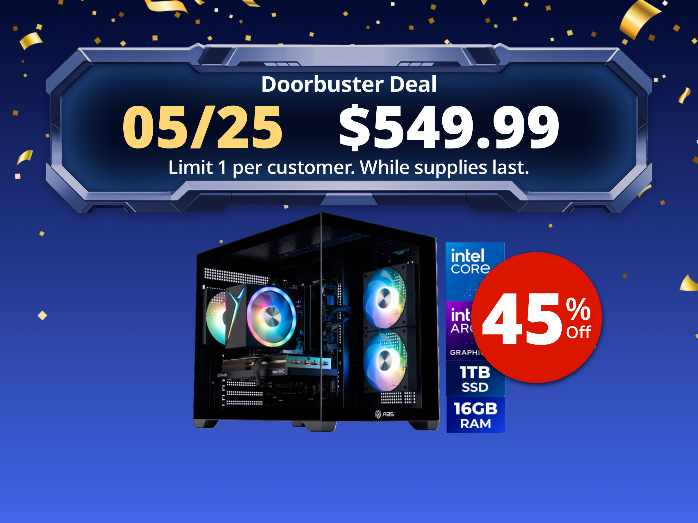 ABS Flux II Aqua Gaming PC - Windows 11 - Intel Core 5 120 - Arc A580 8GB - 16GB DDR4 3200 - 1TB M.2 SSD ABS Flux II Aqua Gaming PC - Windows 11 - Intel Core 5 120 - Arc A580 8GB - 16GB DDR4 3200 - 1TB M.2 SSD
