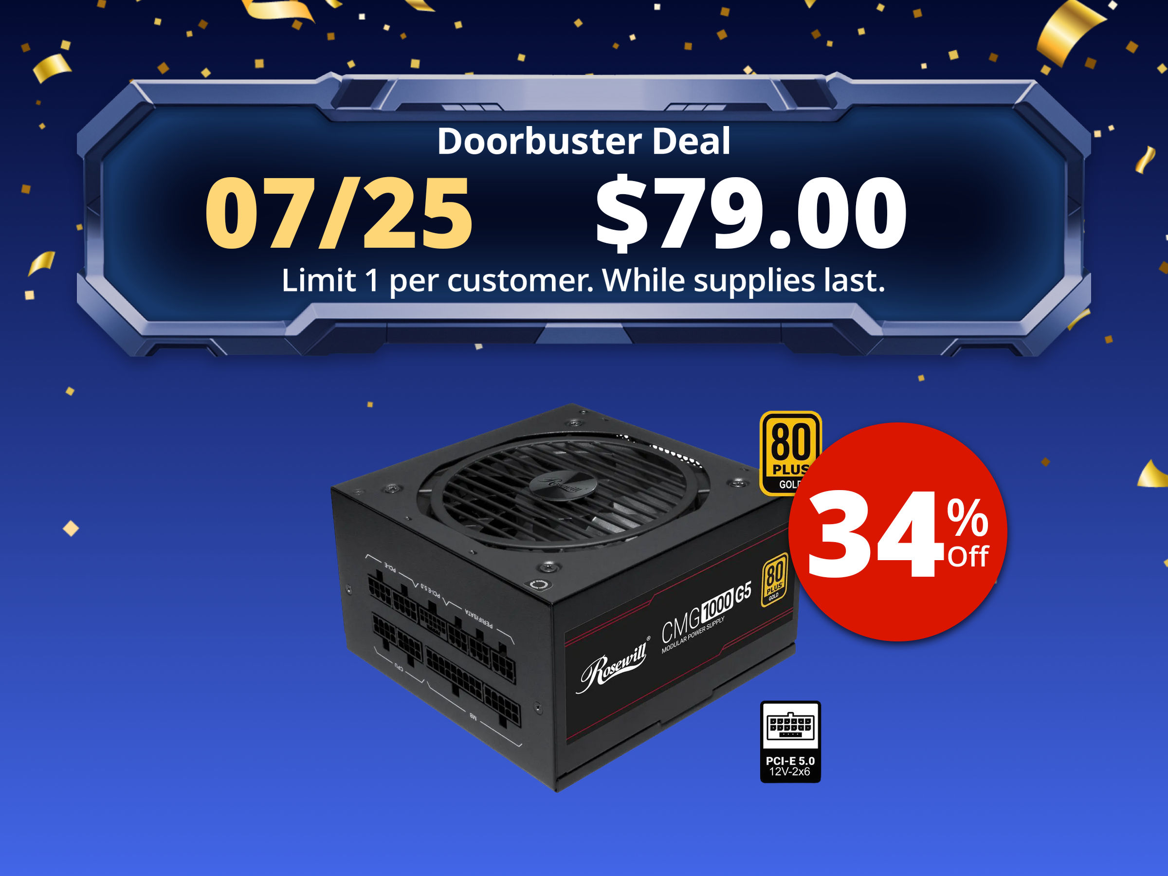 Rosewill CMG5 1000W, ATX 3.0 & 3.1 Compatible, 80+ Gold 1000W Full Modular Power Supply, PCIe 5.0 600W 12V-2x6 Connector, 100% Japanese Electrolytic Capacitors, 120mm FDB Fans - CMG1000G5 Rosewill CMG5 1000W, ATX 3.0 & 3.1 Compatible, 80+ Gold 1000W Full Modular Power Supply, PCIe 5.0 600W 12V-2x6 Connector, 100% Japanese Electrolytic Capacitors, 120mm FDB Fans - CMG1000G5