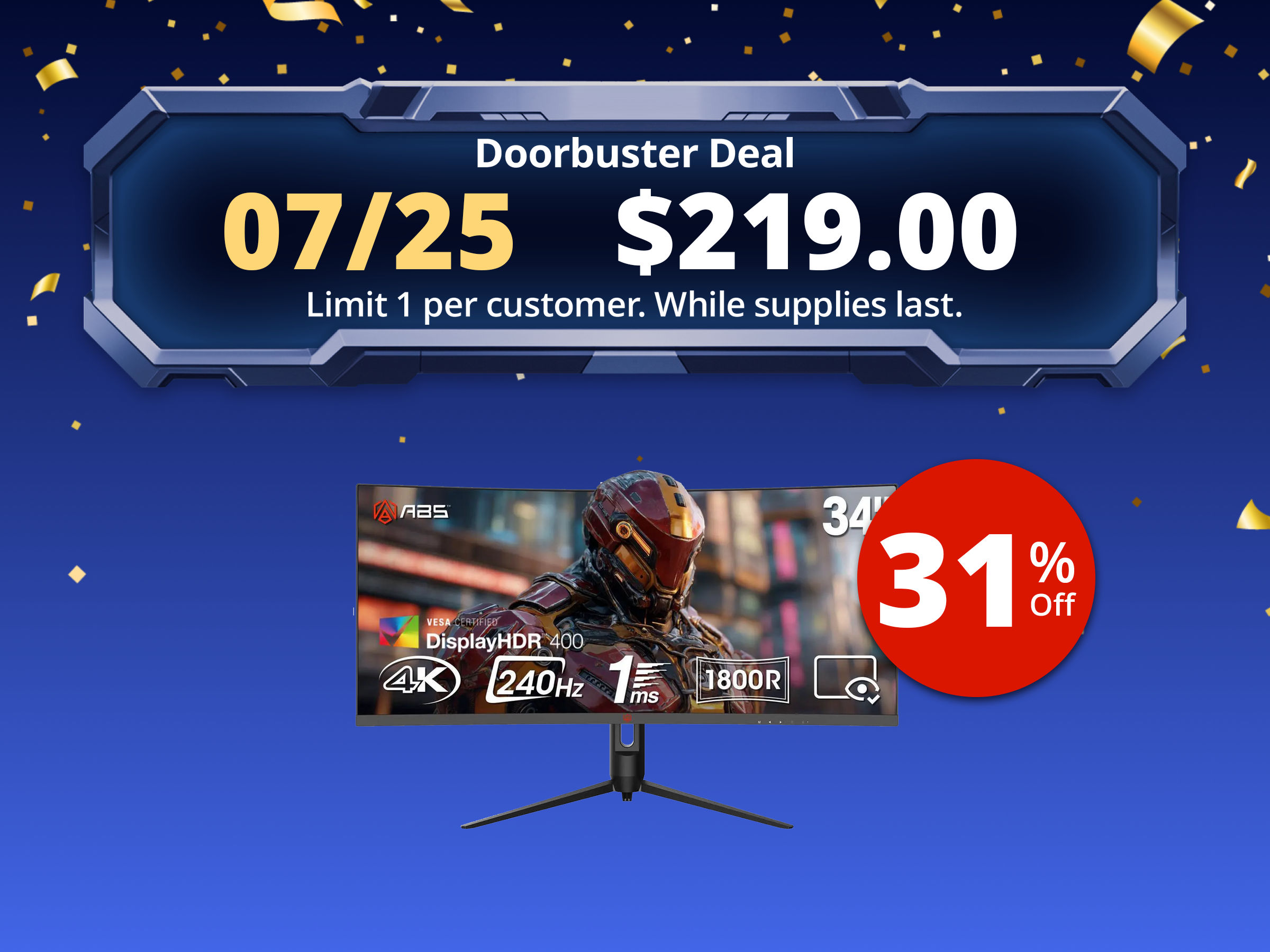 ABS 34" Ultrawide UWQHD 2K 1440P (Quasi 4K) 240Hz with AMD FreeSync 1ms HDR400 1500R Curved Gaming Computer Monitor with Height Adjustable stand GQ341NE ABS 34" Ultrawide UWQHD 2K 1440P (Quasi 4K) 240Hz with AMD FreeSync 1ms HDR400 1500R Curved Gaming Computer Monitor with Height Adjustable stand GQ341NE