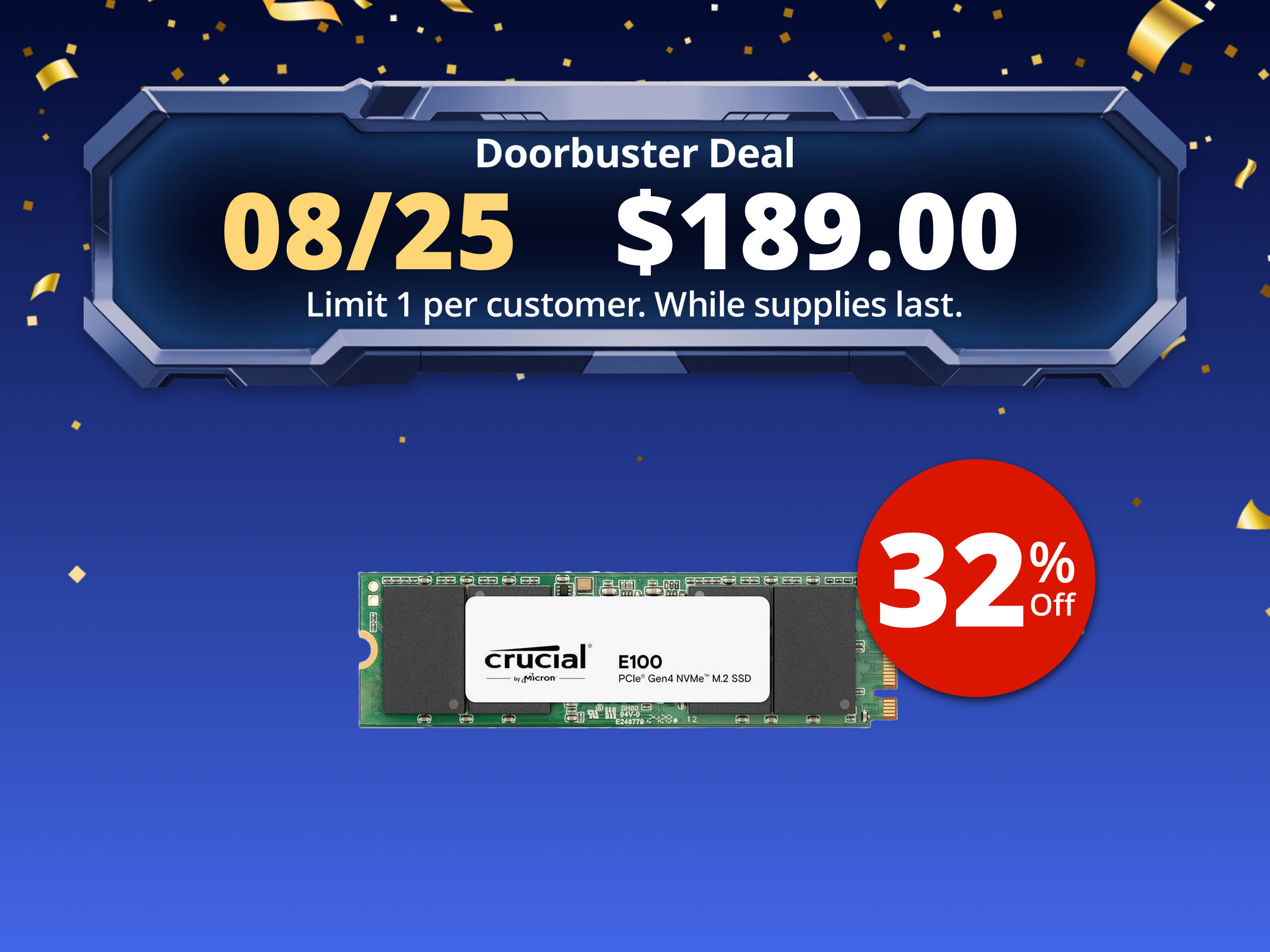Crucial E100 2TB M.2 2280 NVMe PCI-Express 4.0 x4 PCIe Gen4 Internal SSD - Up to 5,000MB/s - CT2000E100SSD8 Crucial E100 2TB M.2 2280 NVMe PCI-Express 4.0 x4 PCIe Gen4 Internal SSD - Up to 5,000MB/s - CT2000E100SSD8