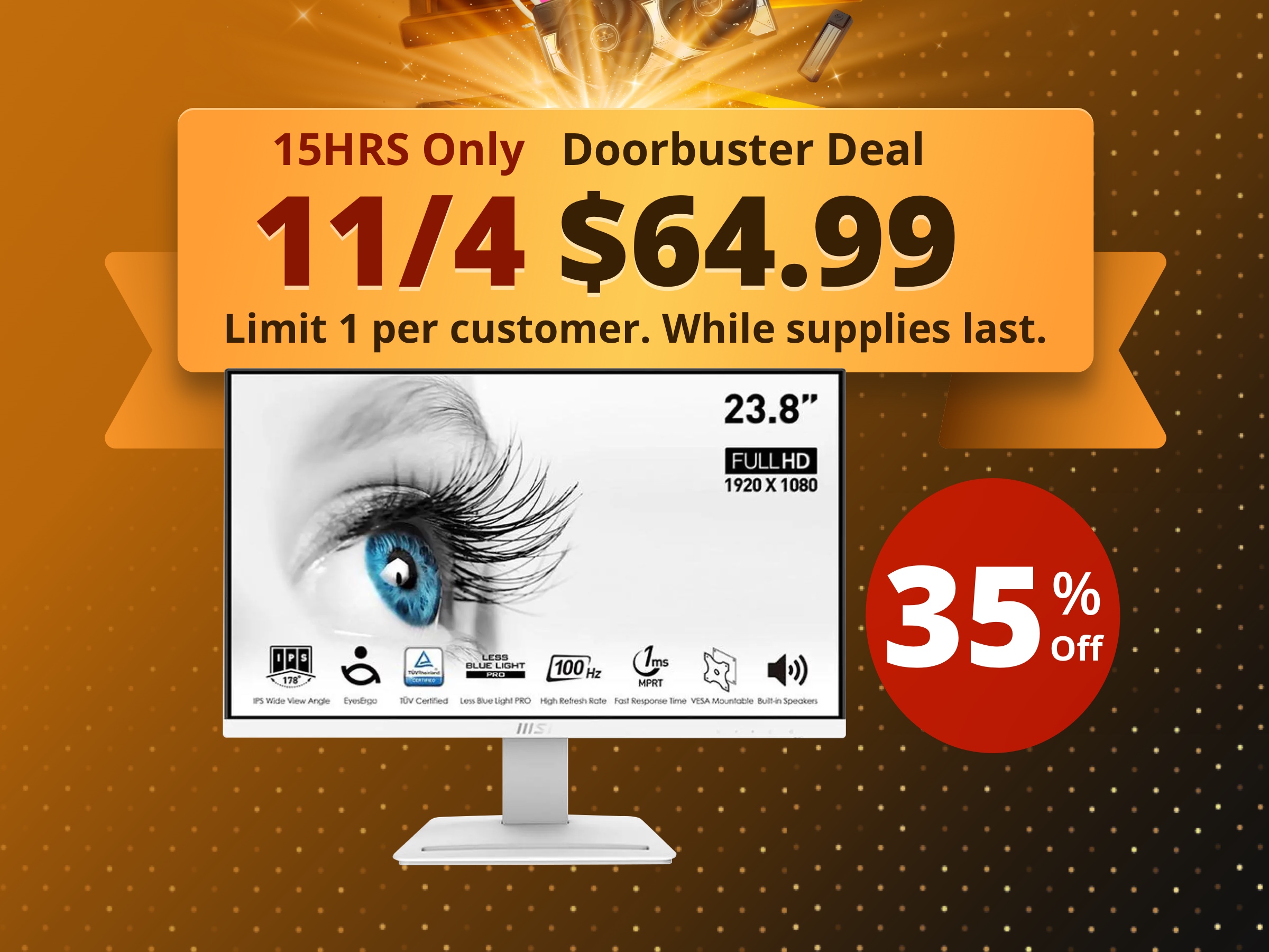 MSI 24" 100 Hz IPS FHD Gaming Monitor 1ms (MPRT) / 4ms (GTG) 119% sRGB (CIE 1976) Flat Panel Pro MP243XW, Low blue light, Built-in speakers, White MSI 24" 100 Hz IPS FHD Gaming Monitor 1ms (MPRT) / 4ms (GTG) 119% sRGB (CIE 1976) Flat Panel Pro MP243XW, Low blue light, Built-in speakers, White