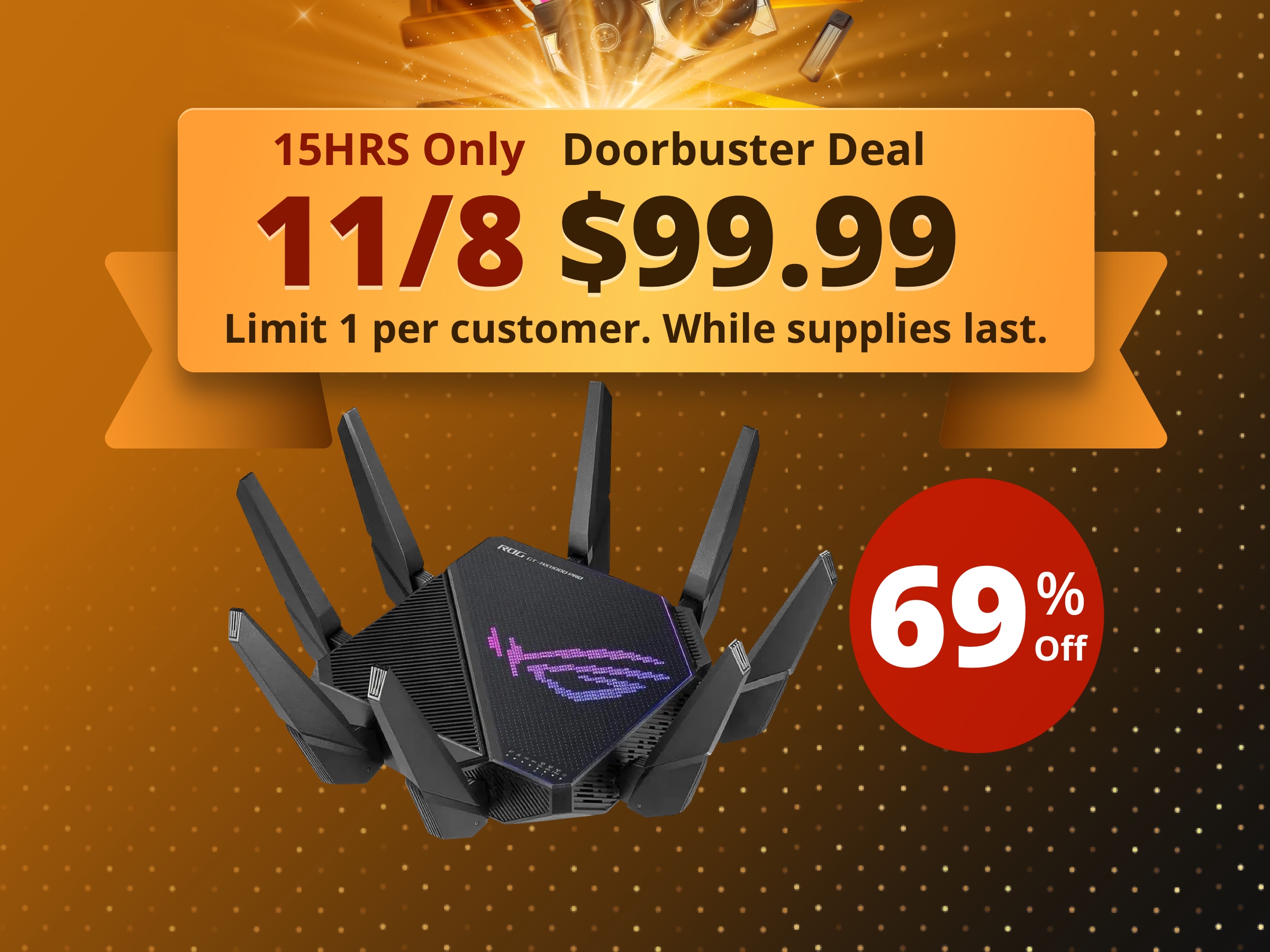 ASUS ROG Rapture GT-AX11000 Pro Tri-Band WiFi 6 gaming router,  10G port, Quad-core 2.0 GHz CPU, ASUS RangeBoost Plus, UNII4, Triple-level game acceleration, Lifetime internet security, AiMesh support