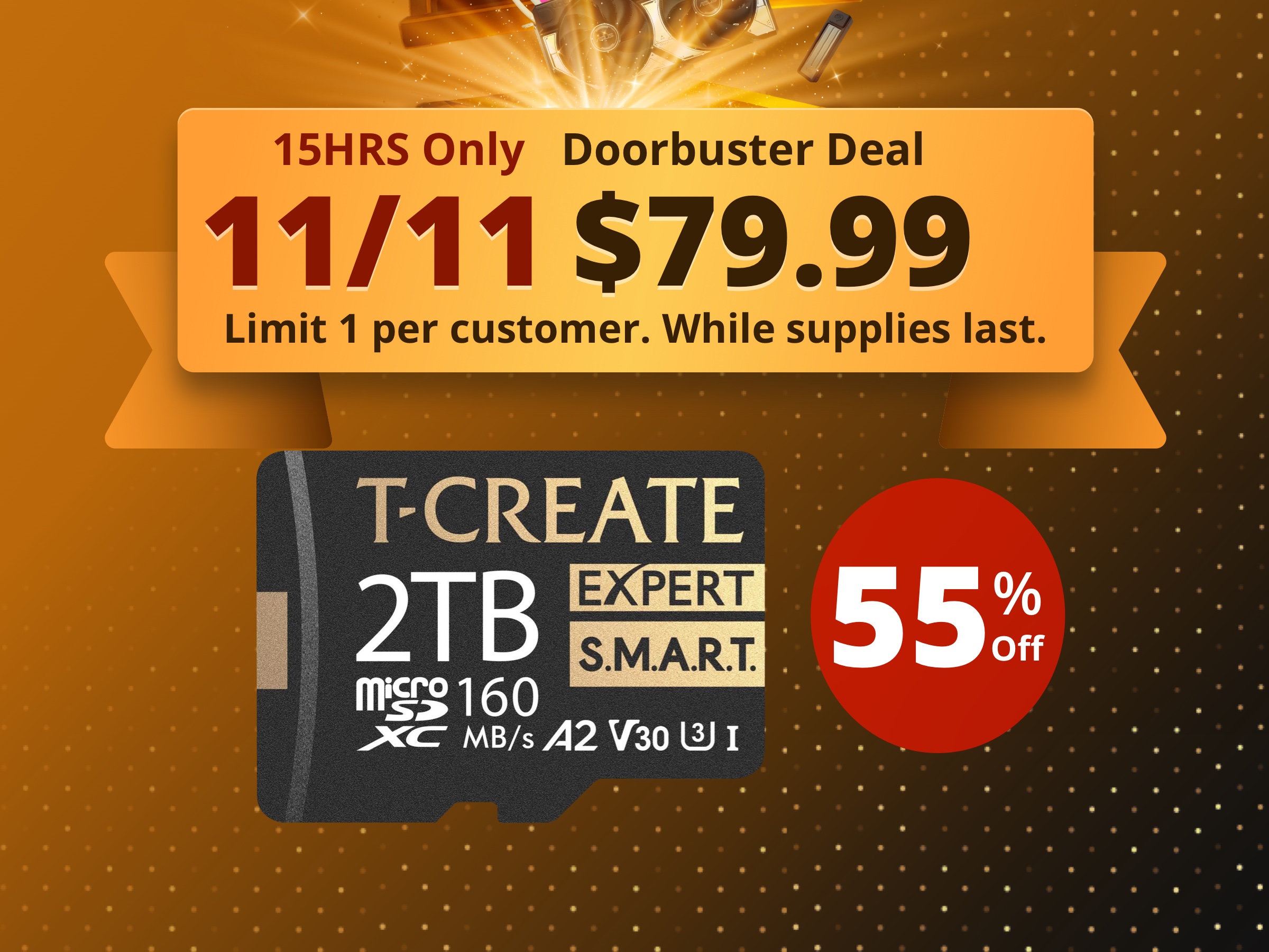 TEAMGROUP 2TB T-Create Expert S.M.A.R.T Monitored A2 microSDXC UHSI-I/U3 V30 4K High speed memory card with adapter, Compatible with GoPro, Insta360, Speed up to 170MB/s (TTCS2TIA2V3003)